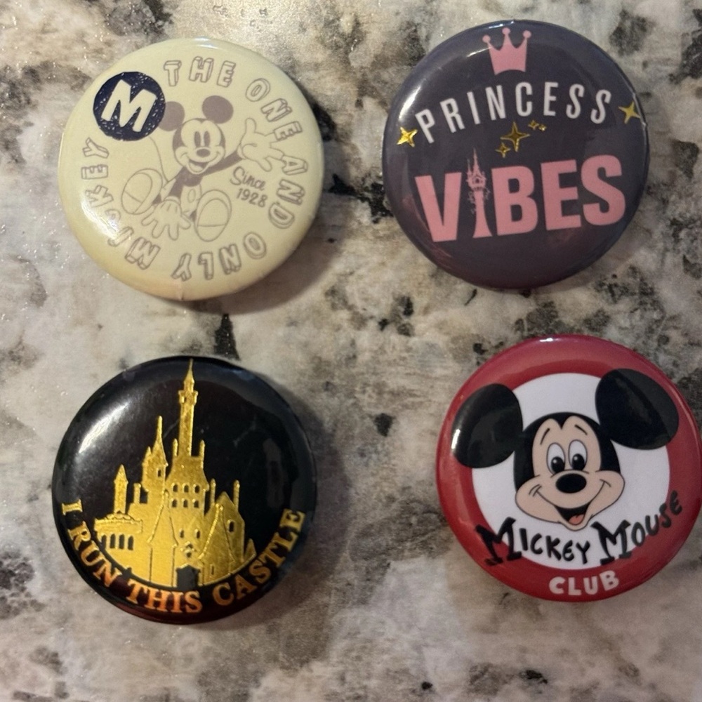 Vintage Disney Park Buttons – Princess, Mickey & Magic Castle